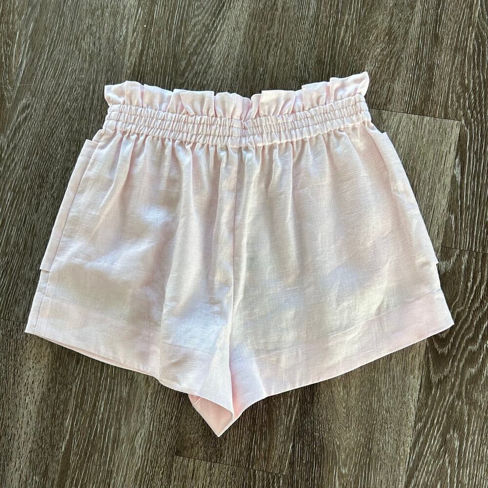 Hevron Mira Linen Shorts Rose Quartz Pink High Rise Pocket Sz M NWT - Picture 7 of 16